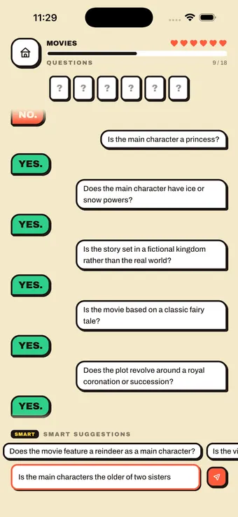 AI Charades solo mode: asking the AI yes, no, and maybe questions to guess a movie